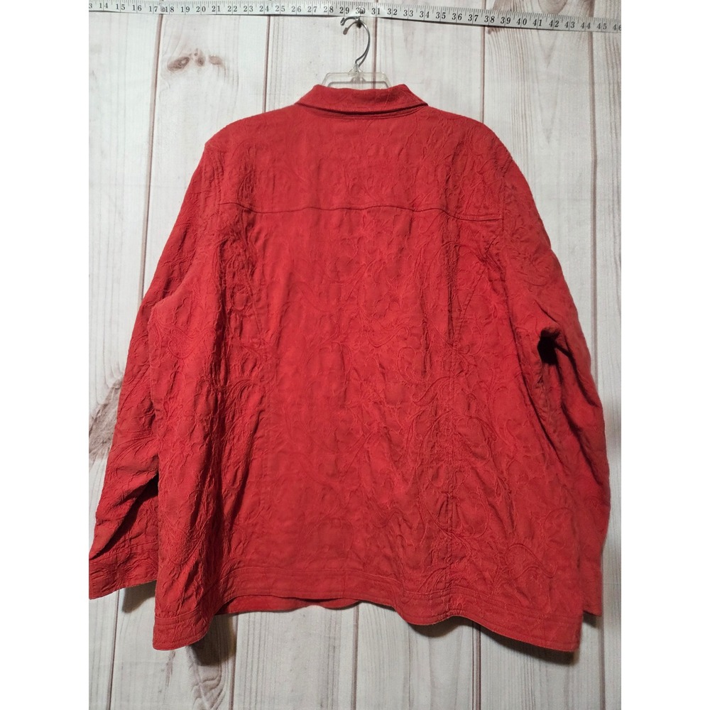 CJ Banks Red Paisley Textured Button Front Jacket Stretch Womens 2X Spring - Picture 2 of 7
